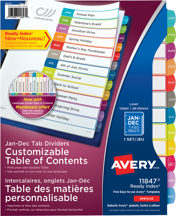 Avery® Ready Index® Customizable Table Of Contents - Flyer Clipart (850x850), Png Download