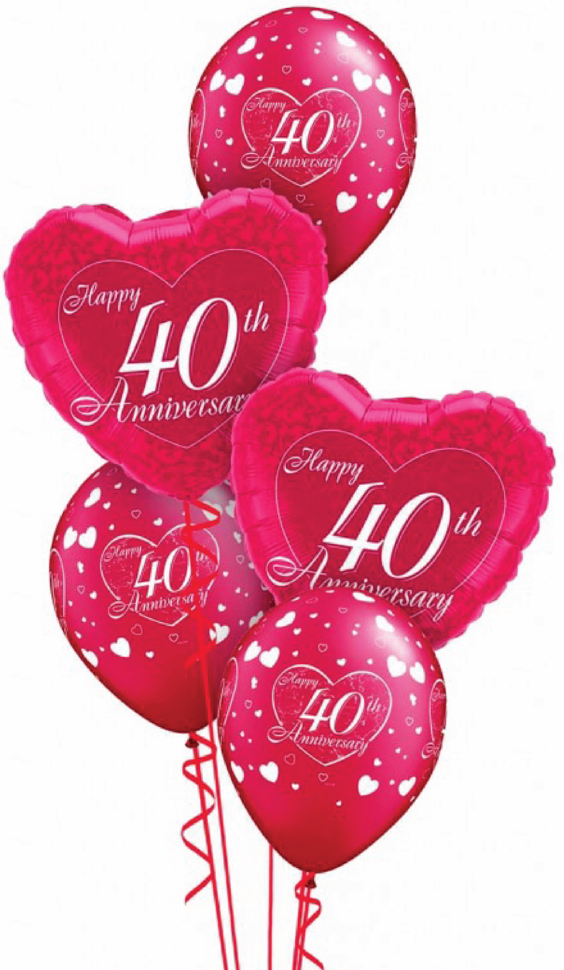 Ruby 40 Wedding Anniversary Balloon Display - Happy 40th Anniversary Clipart (2501x3334), Png Download