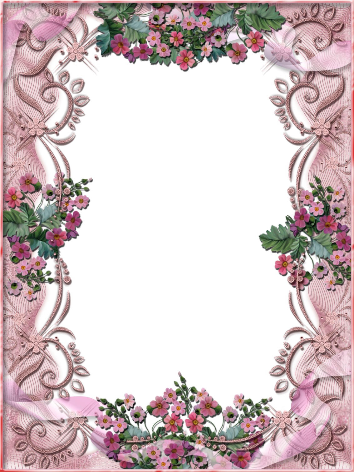 Pink Flower Frame - Beautiful Flower Frames Clipart (1134x1512), Png Download