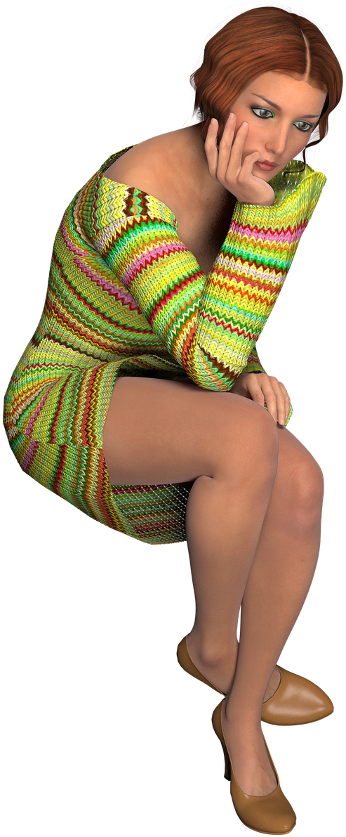 Woman Sitting Thinking Poised Png Image - Woman Sitting Thinking Clipart (989x1280), Png Download