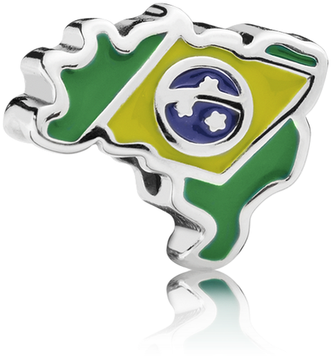 Brazil Heart Flag, Green, Yellow & Blue Enamel - Pandora Brazil Charm Clipart (1000x1000), Png Download