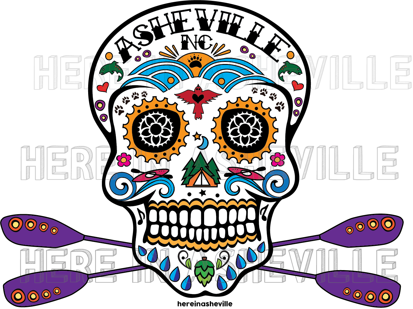 Asheville Sugar Skull Sticker Pink Or Purple Paddles Clipart (1382x1033), Png Download