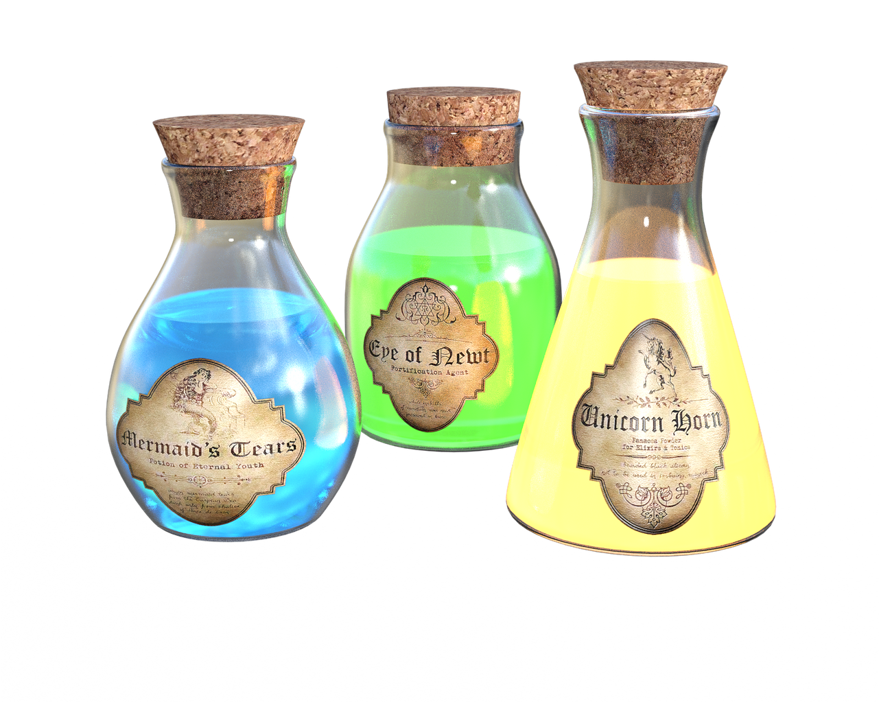 Magic Potion Bottles Cork Png Image - Medieval Potions Clipart (1280x1280), Png Download