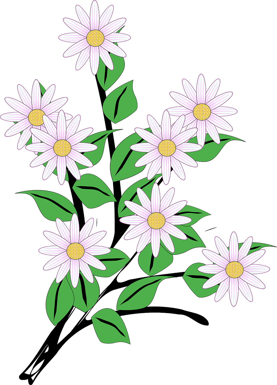 Flowers Bunch Spring Blooms Png Image - Flowers And Leaves Cartoon Clipart (919x1280), Png Download