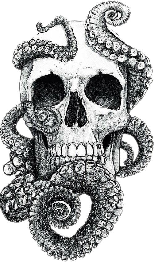 Blackandwhite Tentacles Tattoo - Skull And Tentacles Tattoo Clipart (499x847), Png Download