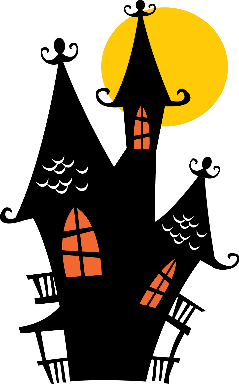 Simple Haunted House Silhouette Png Cute Printable - Spooky House Haunted House Clipart Transparent Png (963x1548), Png Download