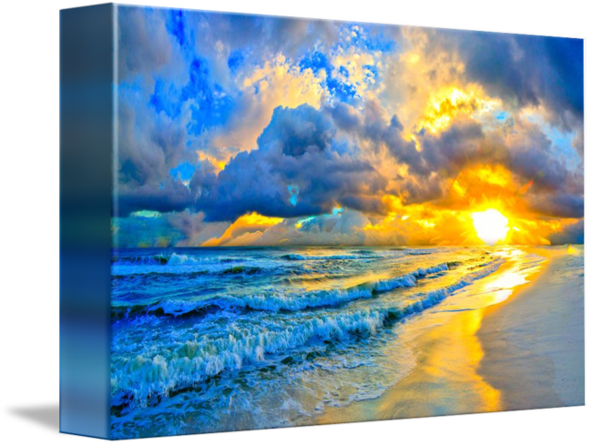 Acrylic Drawing Ocean - Sunset Ocean Acrylic Painting Clipart (650x489), Png Download