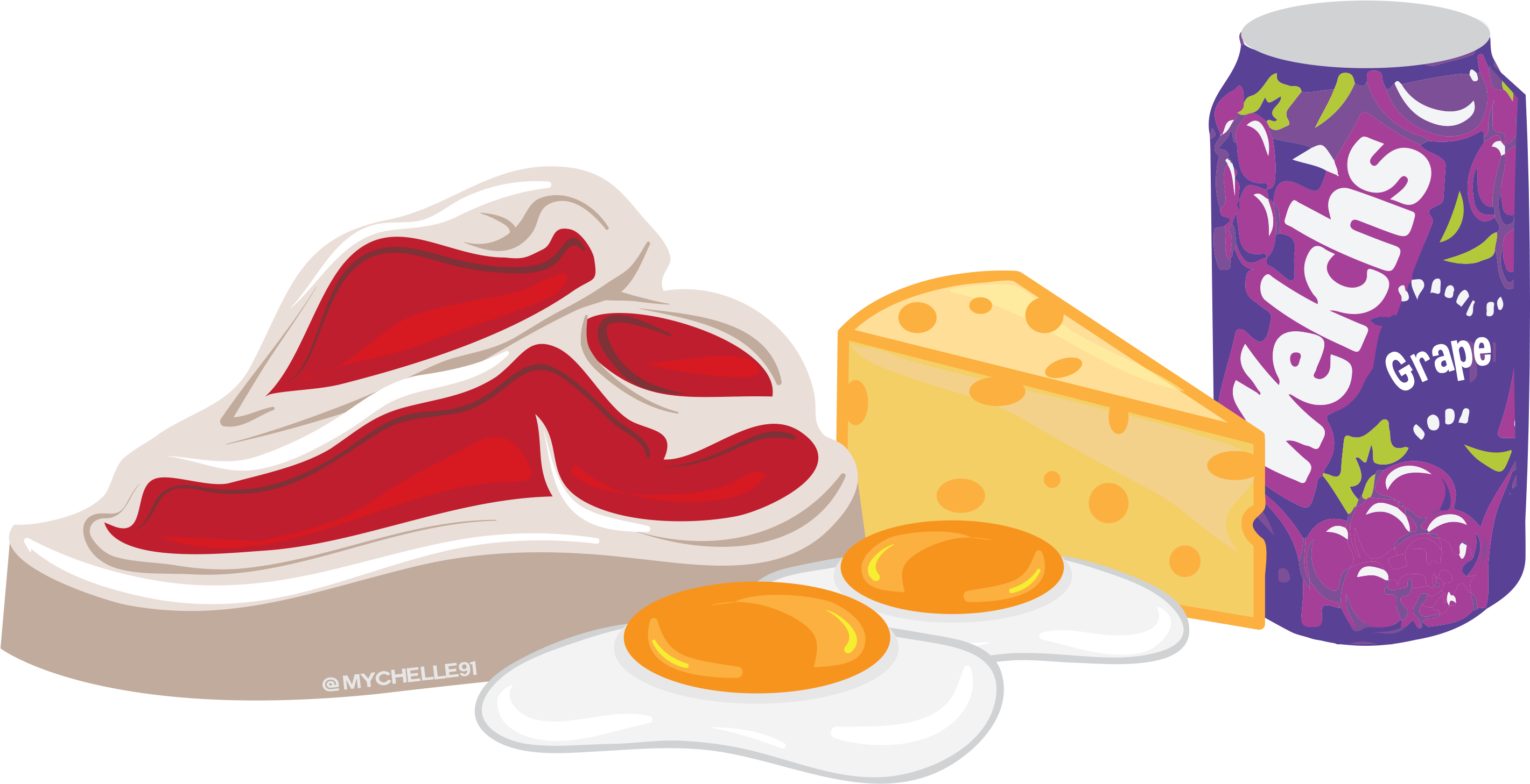 Image Of Tbone Steak, Cheese, Eggs, Welchs Grape Sticker - Welch's Grape Soda Clipart (2842x1458), Png Download