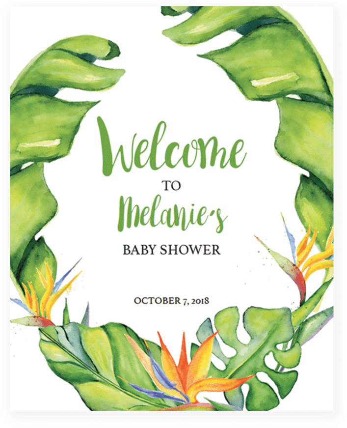 Banana Leaf Shower Welcome Sign Printable By Littlesizzle - Watercolor Painting Clipart (819x1024), Png Download