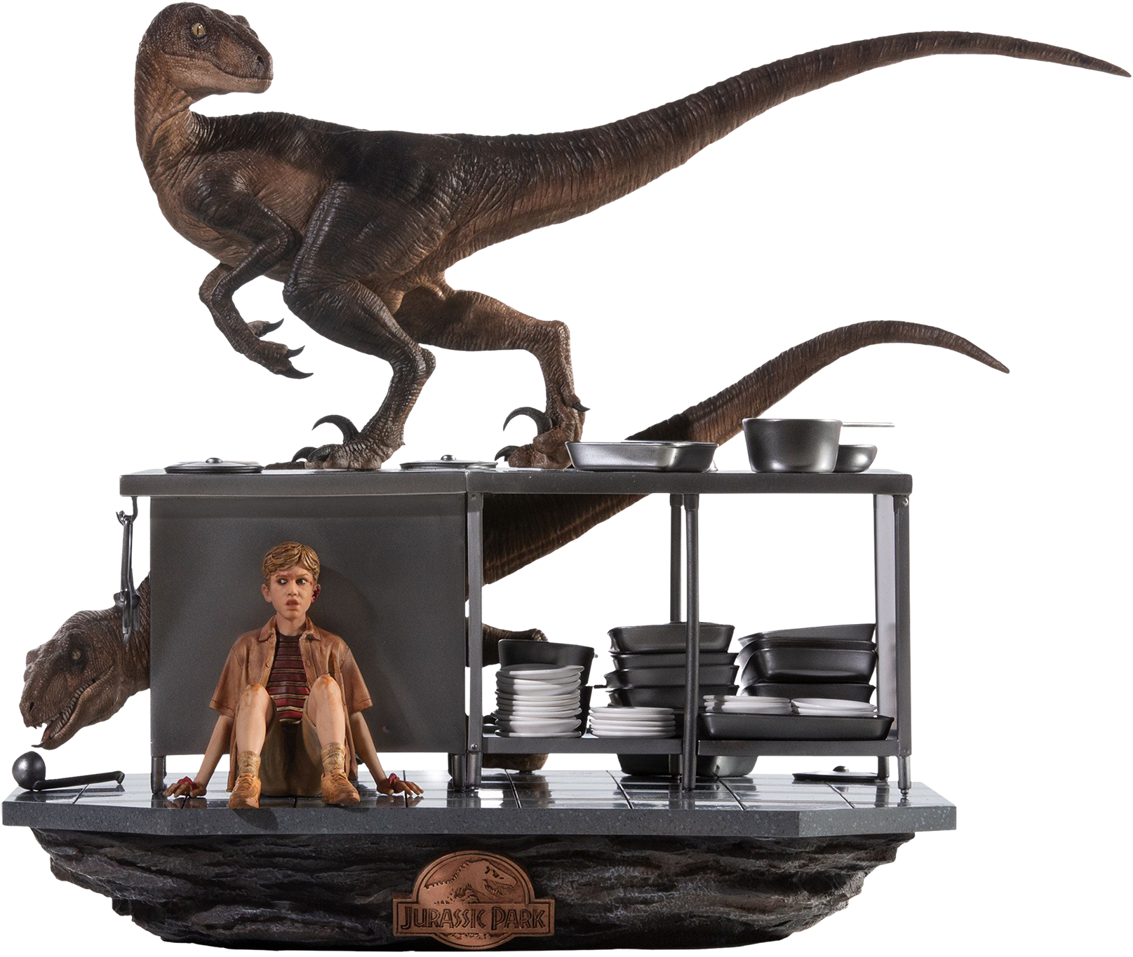 Velociraptors In The Kitchen 1/10th Scale Diorama Statue - Diorama Jurassic Park Iron Studios Clipart (1910x1400), Png Download
