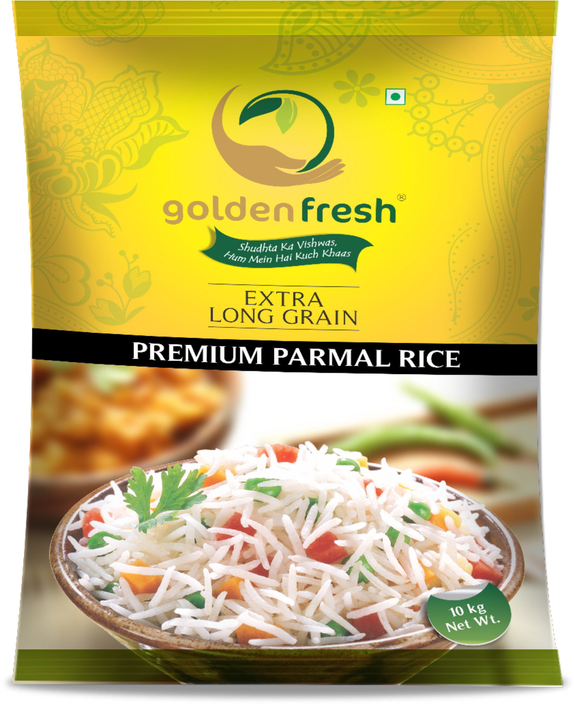 Golden Fresh-parmal Rice Packaging - Long Grain Rice Packaging Clipart (1868x2126), Png Download