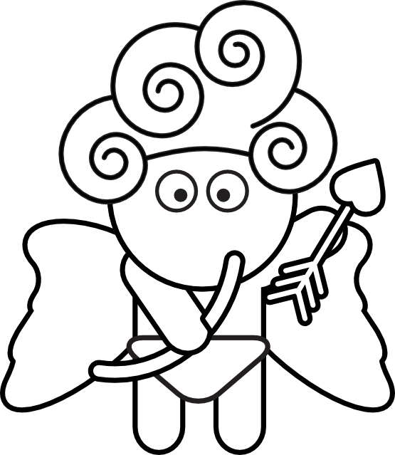 Cupid Black White Line Studiofibonacci 555px - Cupid Clip Art - Png Download (555x639), Png Download