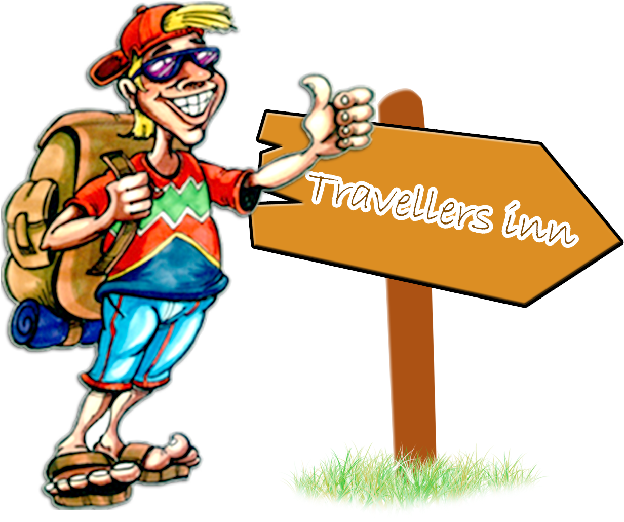 Follow Hotel Travellers Inn - Backpacker Clipart (2230x1035), Png Download