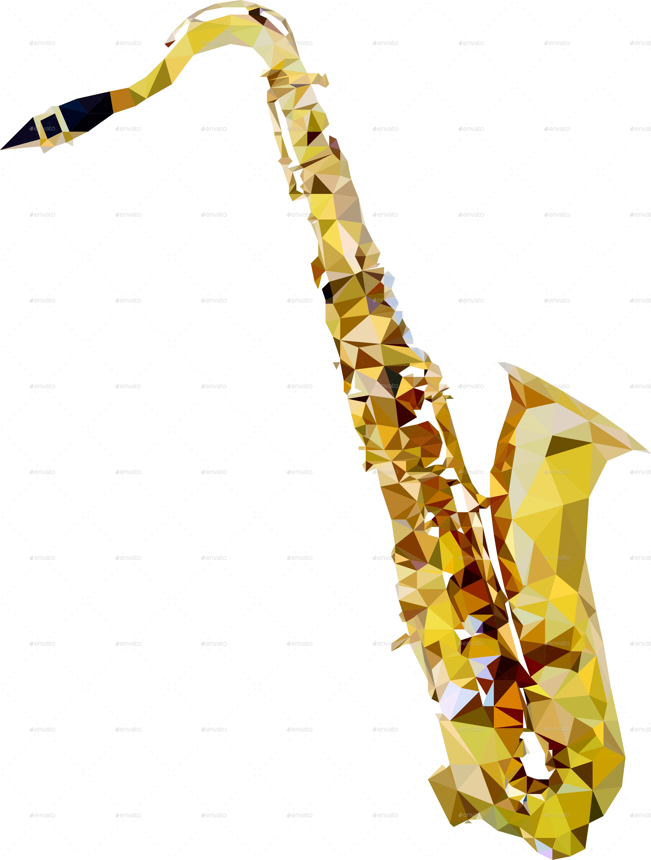 Saxophone Vector Png - Low Poly Music Instrument Clipart (2277x3007), Png Download