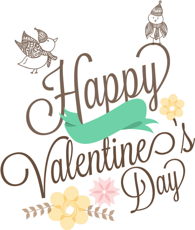 Love Birds Couple With Text Happy Valentine's Day - Happy Valentines Day Birds Clipart (650x760), Png Download