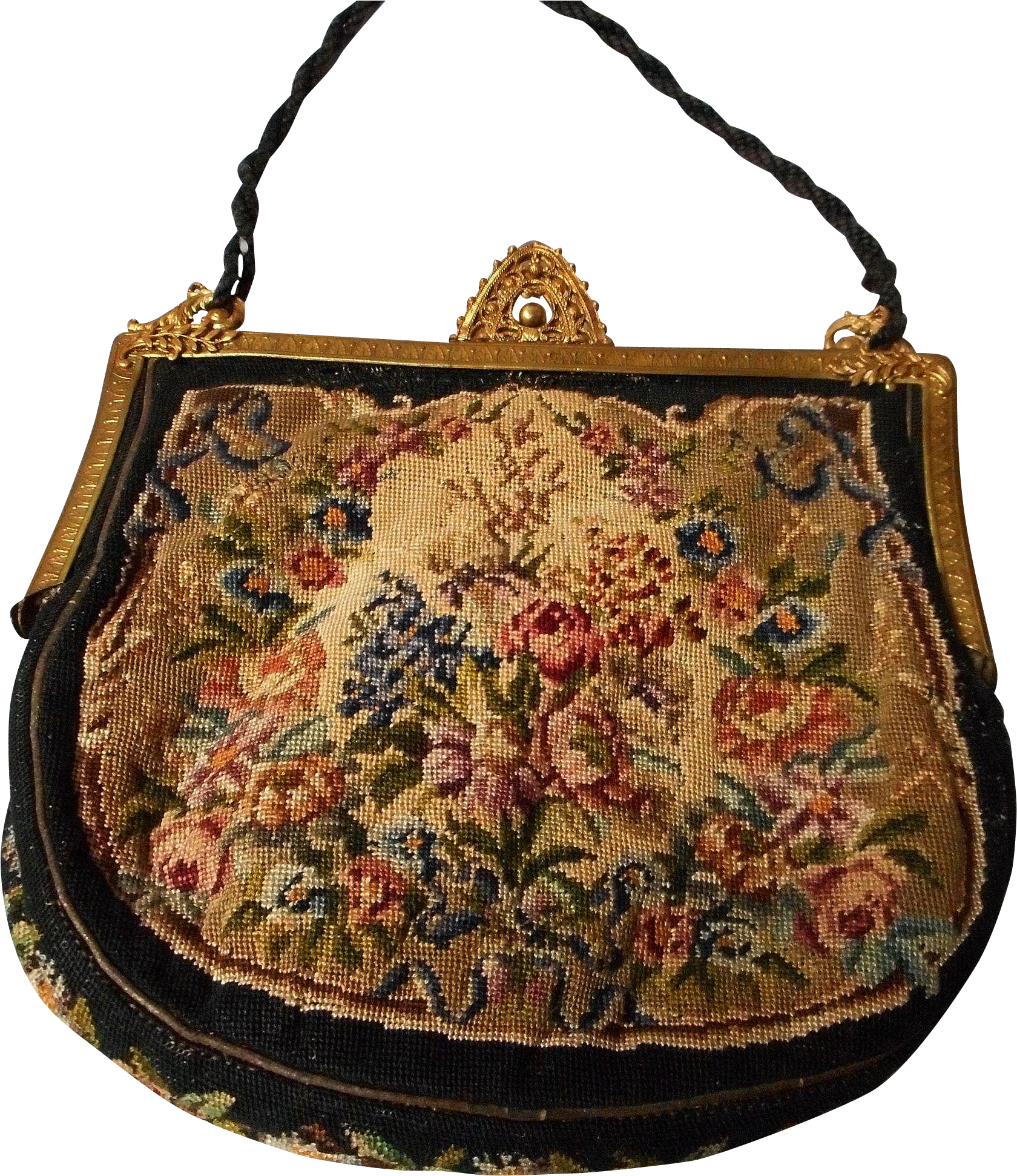Antique German Petit Point Bag With Filigree Frame, - Handbag Clipart (1680x1942), Png Download