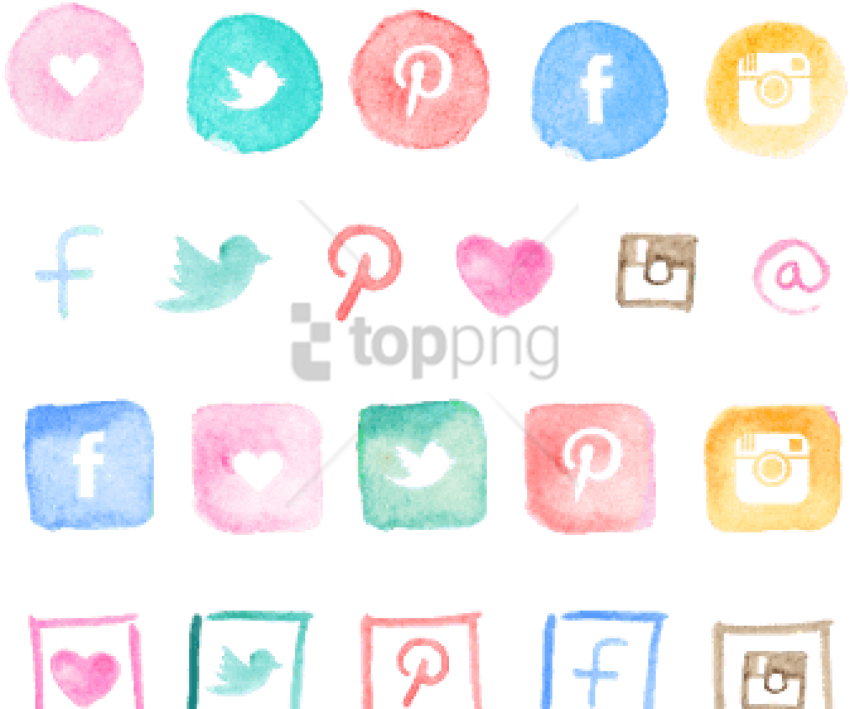 Watercolour Social Media Icons Clipart (850x709), Png Download