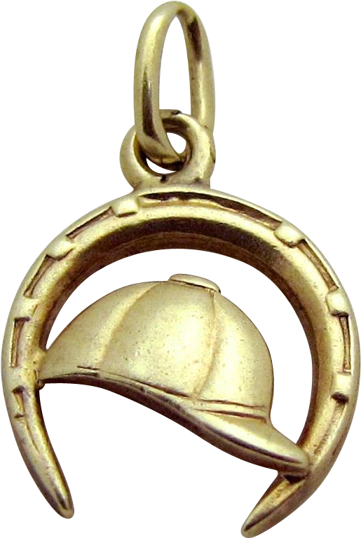 Vintage 14k Gold Jockey Cap In Lucky Horseshoe Equestrian - Locket Clipart (515x768), Png Download