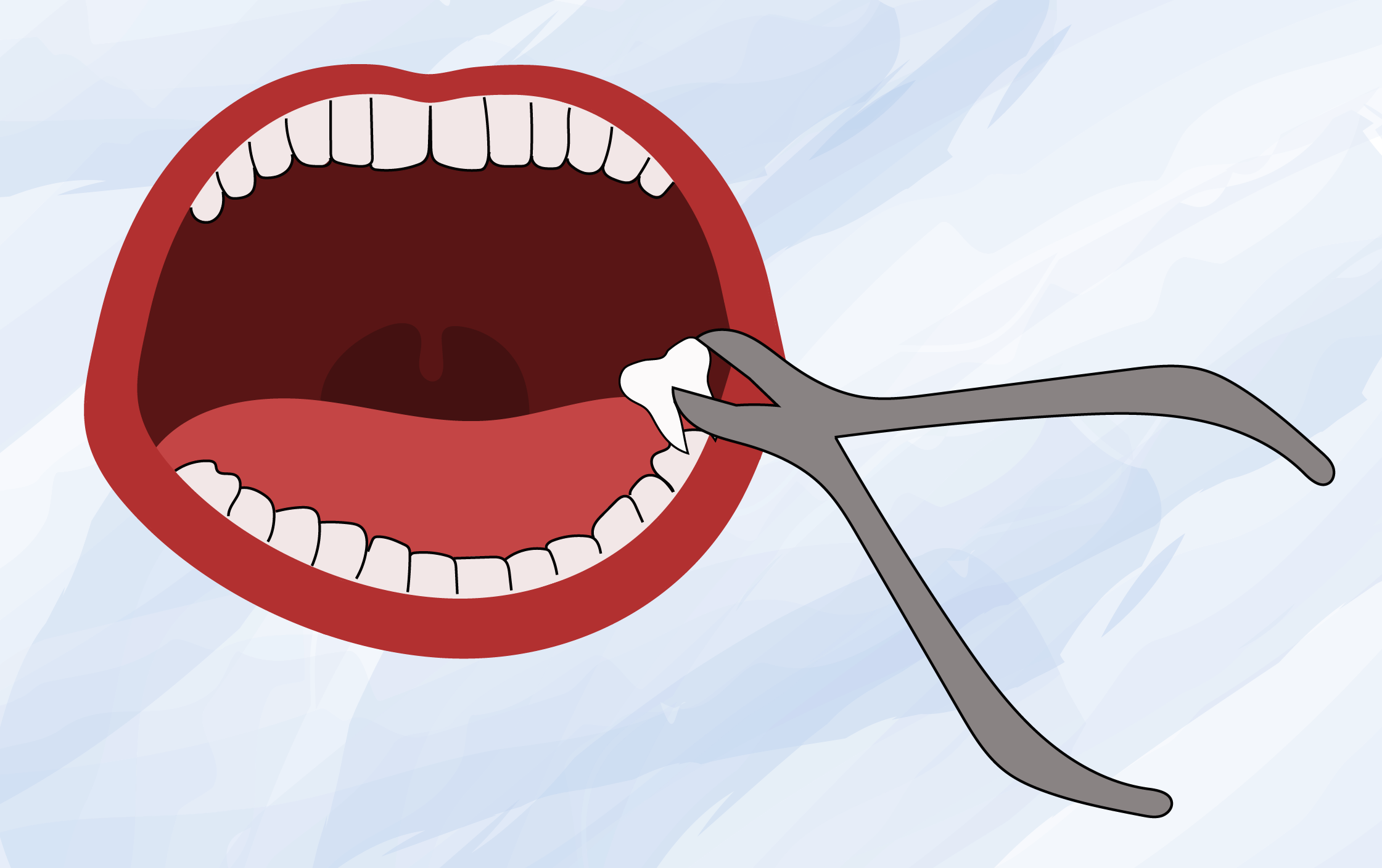 Не может открыть рот челюсть. Зубы мультяшные. Мультяшный рот.