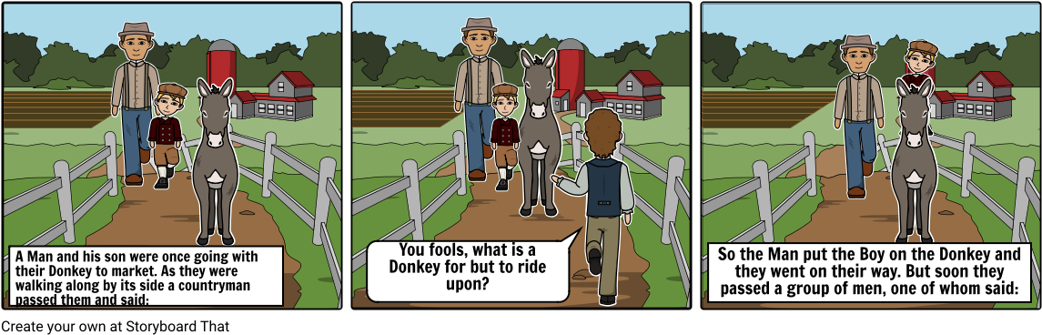 The Man, The Boy, And The Donkey - Man The Boy And The Donkey Clipart (1164x385), Png Download