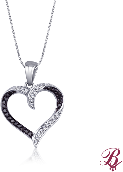 Black And White Diamond Heart Pendant - Black And White Diamond Heart Necklace Clipart (740x740), Png Download