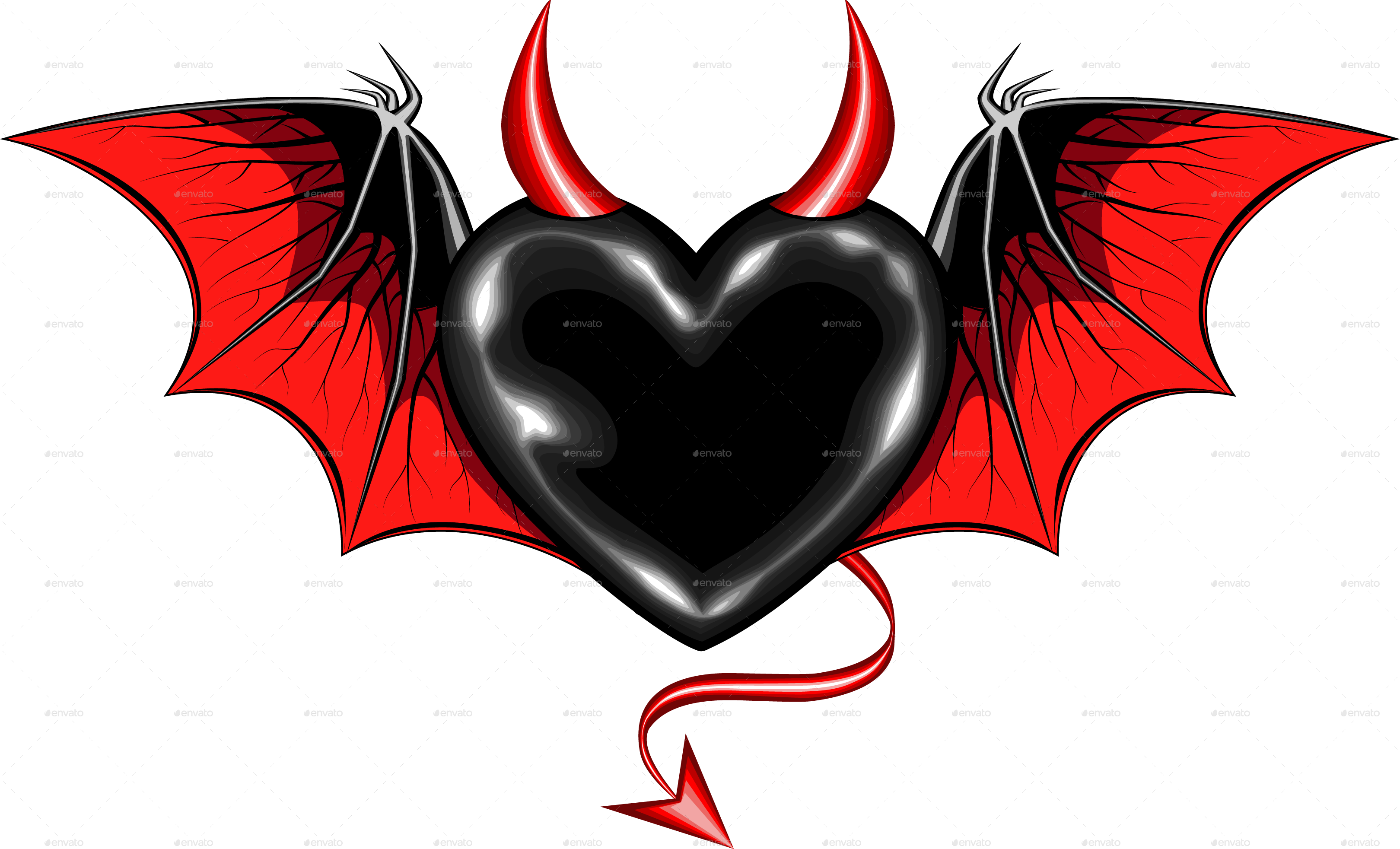 Heart With Wings And Halo Clipart - Heart Bat - Png Download (3240x1965), Png Download