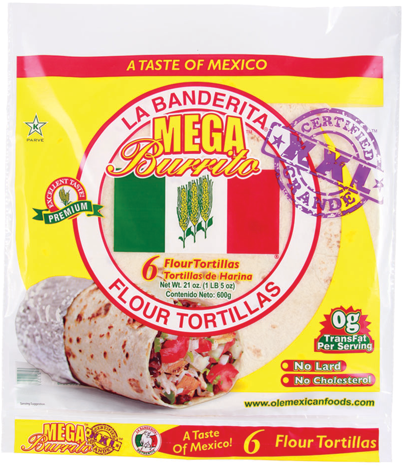 Mega Burrito 12" Flour Tortillas - Dairy Clipart (867x1000), Png Download