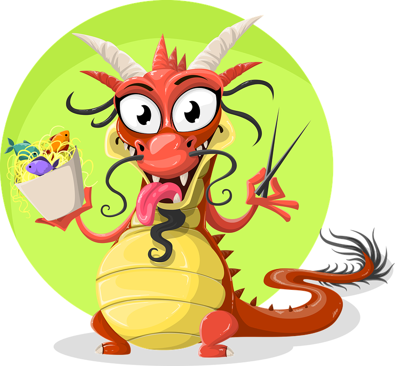 Dragon, Chinese, Chinese Dragon, Food, Spaghetti, Fish - Chinese Dragon Cartoon Png Clipart (778x720), Png Download