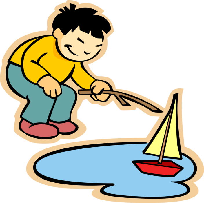 Vector Illustration Of Primary Or Elementary School - Boy Playing With A Boat Clipart - Png Download (704x700), Png Download