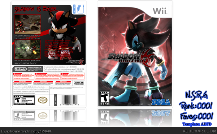 Shadow The Hedgehog Box Art Cover - Shadow The Hedgehog Game Wii Clipart (700x462), Png Download