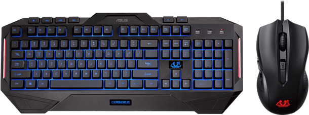 Cerberus Combo, Red/blue Led, 2500 Dpi, Wired Usb, - Asus Cerberus Gaming Keyboard Clipart (700x700), Png Download