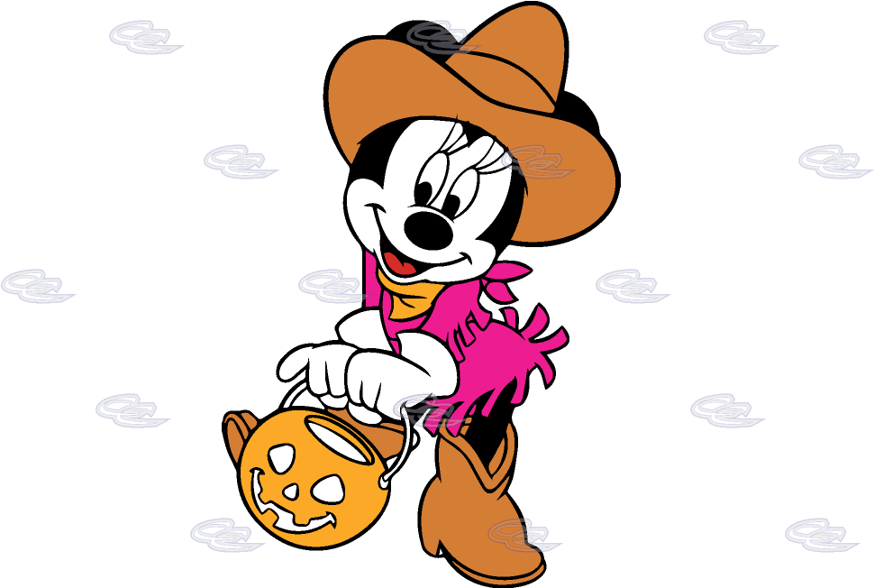 Cute Minnie Mouse With Halloween Basket Onesie, T-shirt, - Imagenes De Minnie Mouse Vaquera Clipart (1013x697), Png Download
