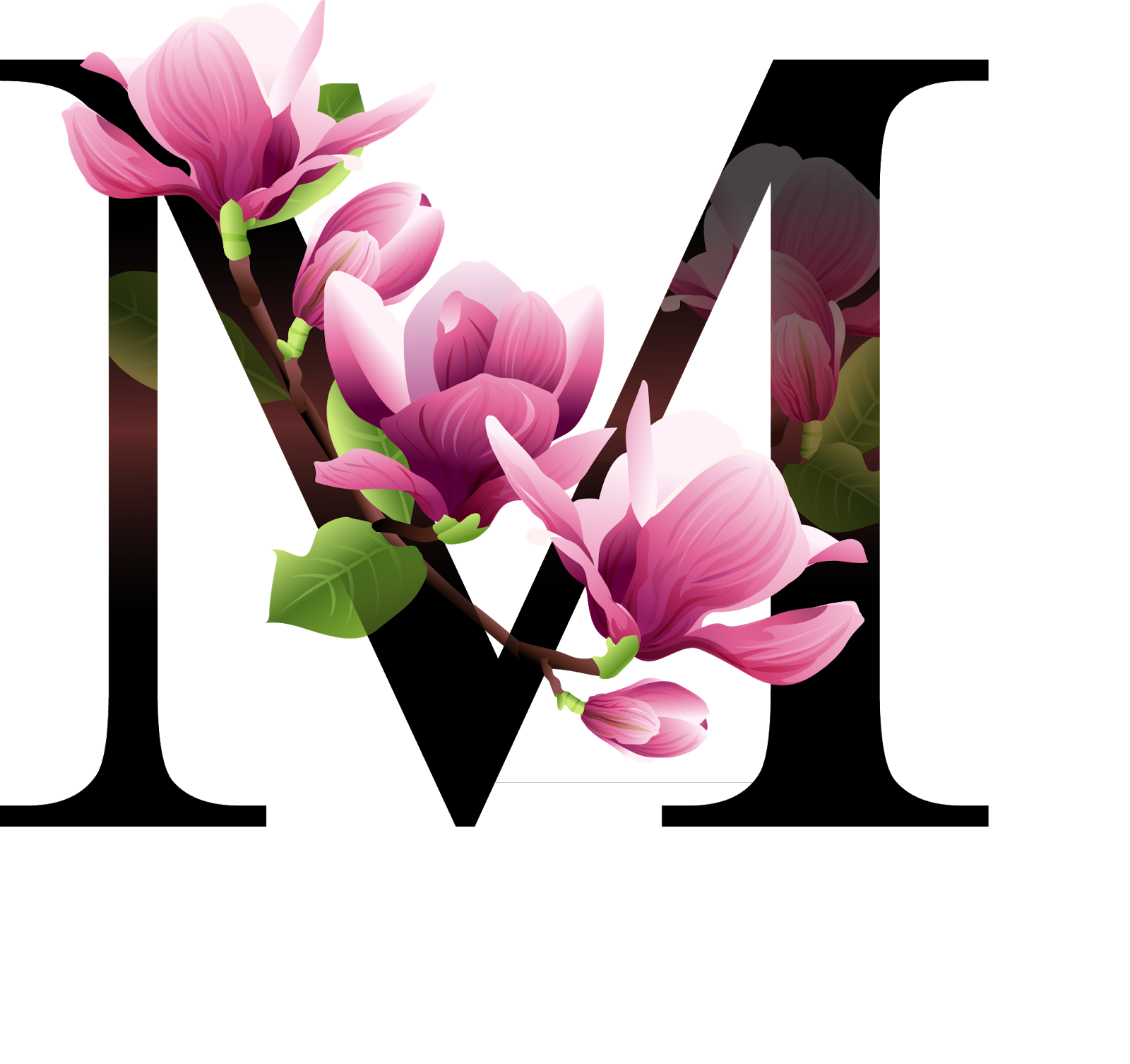 Alfabeto Decorativo Flores Png - Letter M Floral Design Clipart (1600x1506), Png Download