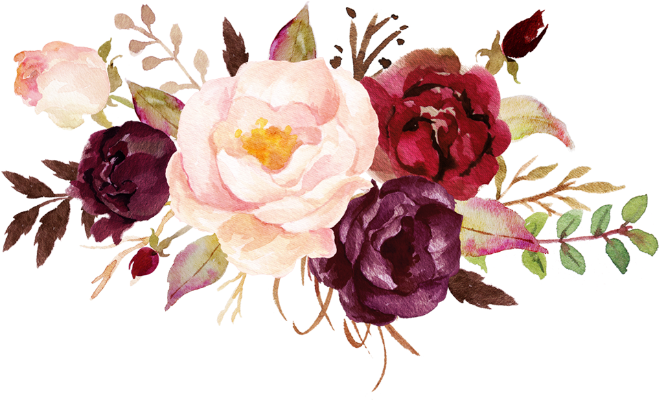 Burgundy Watercolor Flowers Png Clipart (1000x613), Png Download