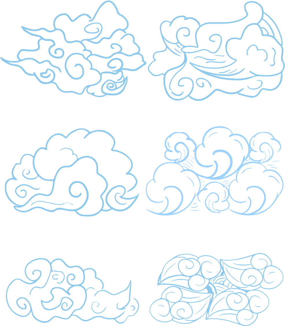 Xiangyun Shading Chinese Style Clouds Png And Vector - Drawing Clipart (1024x1369), Png Download