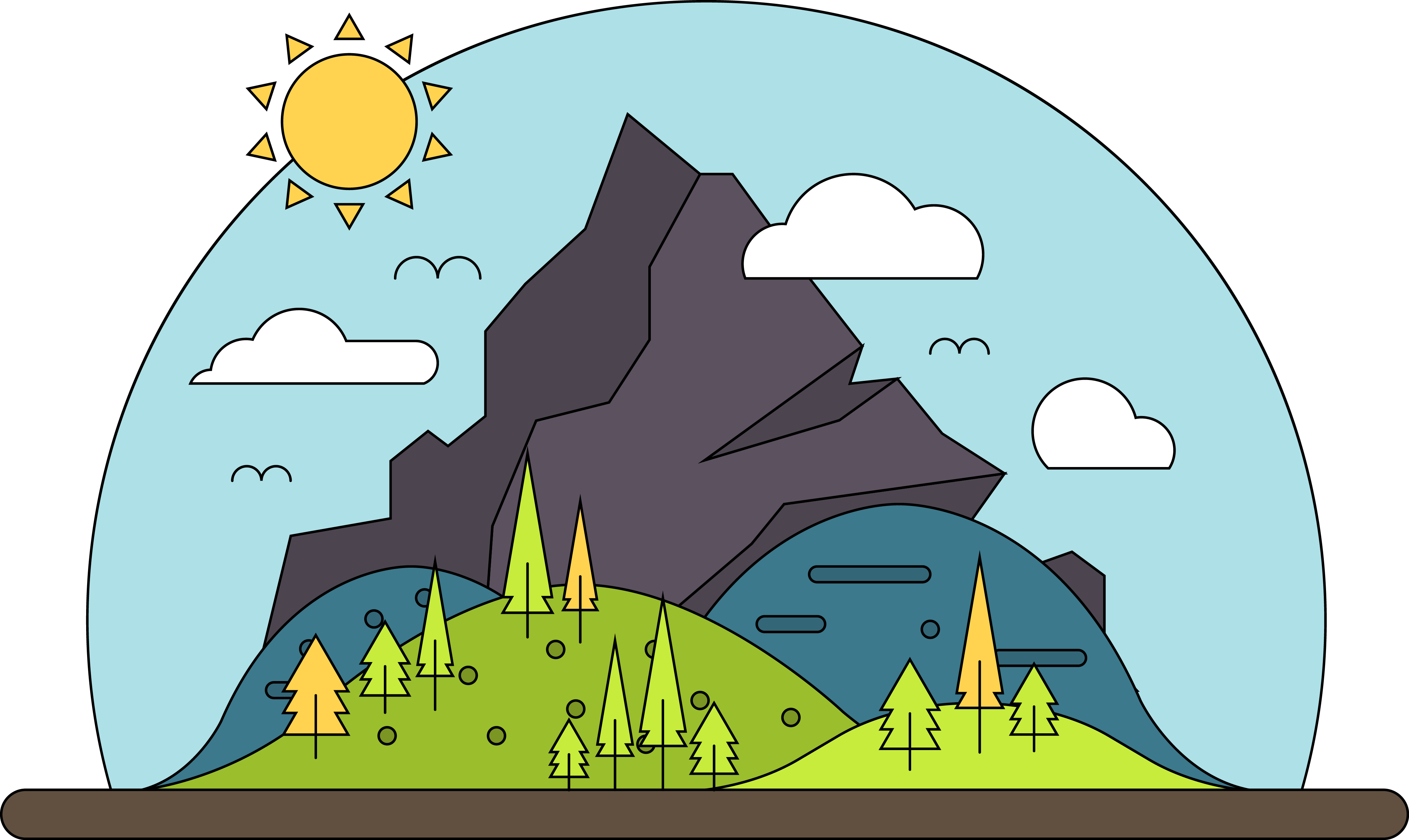 Mountain Vector Cartoon Landscape Free Transparent - Transparent Mountain Cartoon Clipart (4449x2653), Png Download
