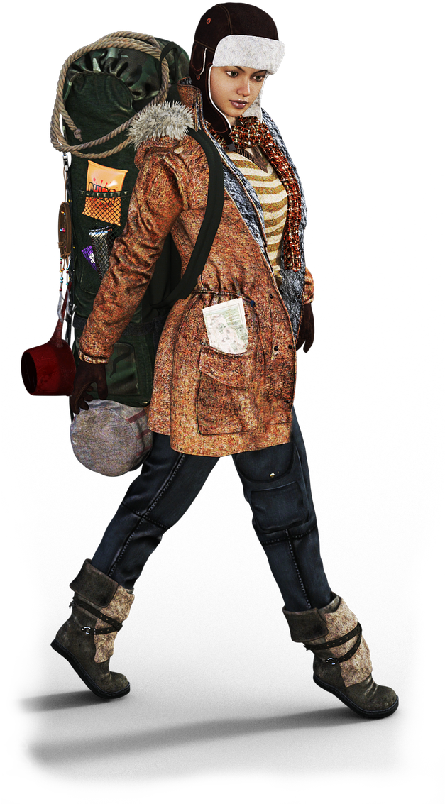 Hiking Backpack Woman Wanderer Png Image - Hiking Action Figure Clipart (1280x1280), Png Download