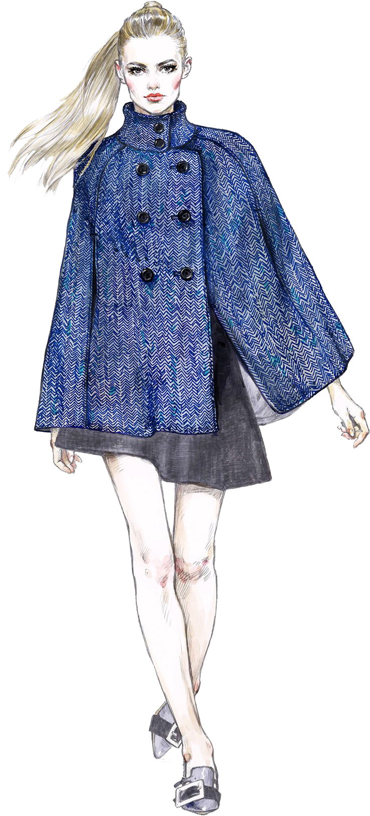 Fashion Runway Png - Fashion Painting Blue Clipart (1000x1725), Png Download