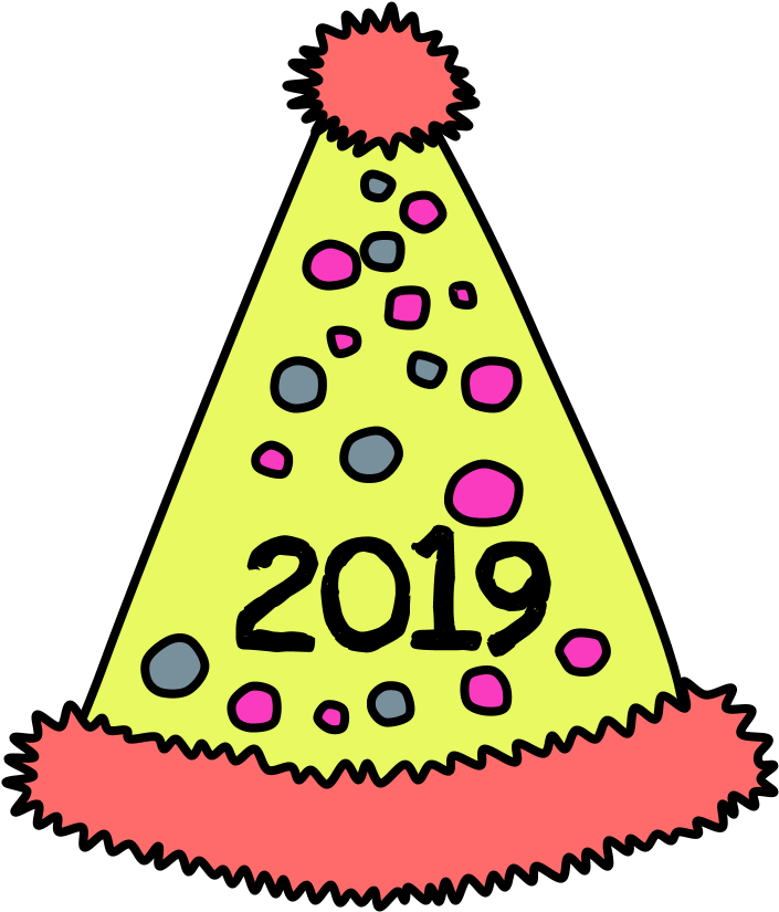 Party Hat, Pom-pom, Tinsel, Dots, 2019, Pink, Yellow, - 2019 Party Hat Transparent Clipart (816x1056), Png Download
