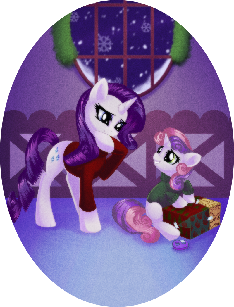 Rizcifra, Clothes, Duo, Present, Rarity, Safe, Sisters, - Новогодние Май Литл Пони Clipart (800x1050), Png Download