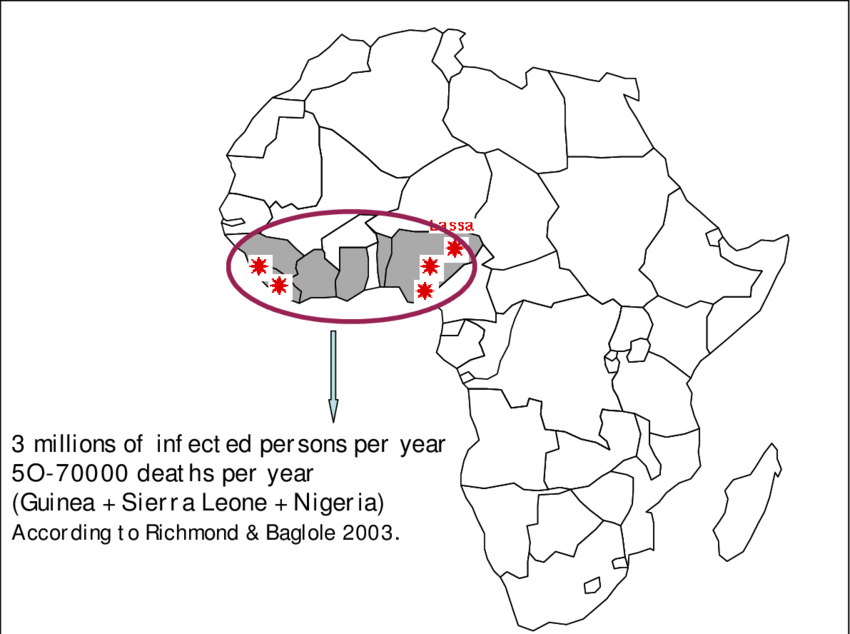 Distribution Of Lassa Fever In Africa - Blank Printable Africa Map Clipart (850x634), Png Download