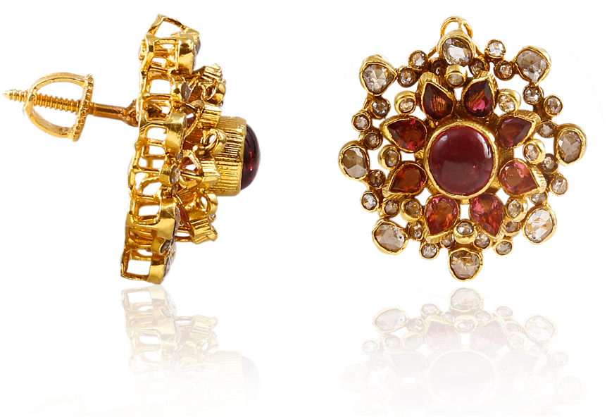 Crimson Flower Diamond Earrings Clipart (862x592), Png Download