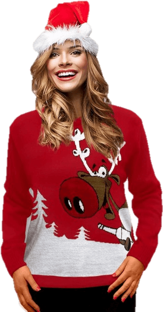 Jersey Navideño Mujer Reno Con Cerveza Rojo - Sueter Navideño De Pareja Clipart (640x640), Png Download