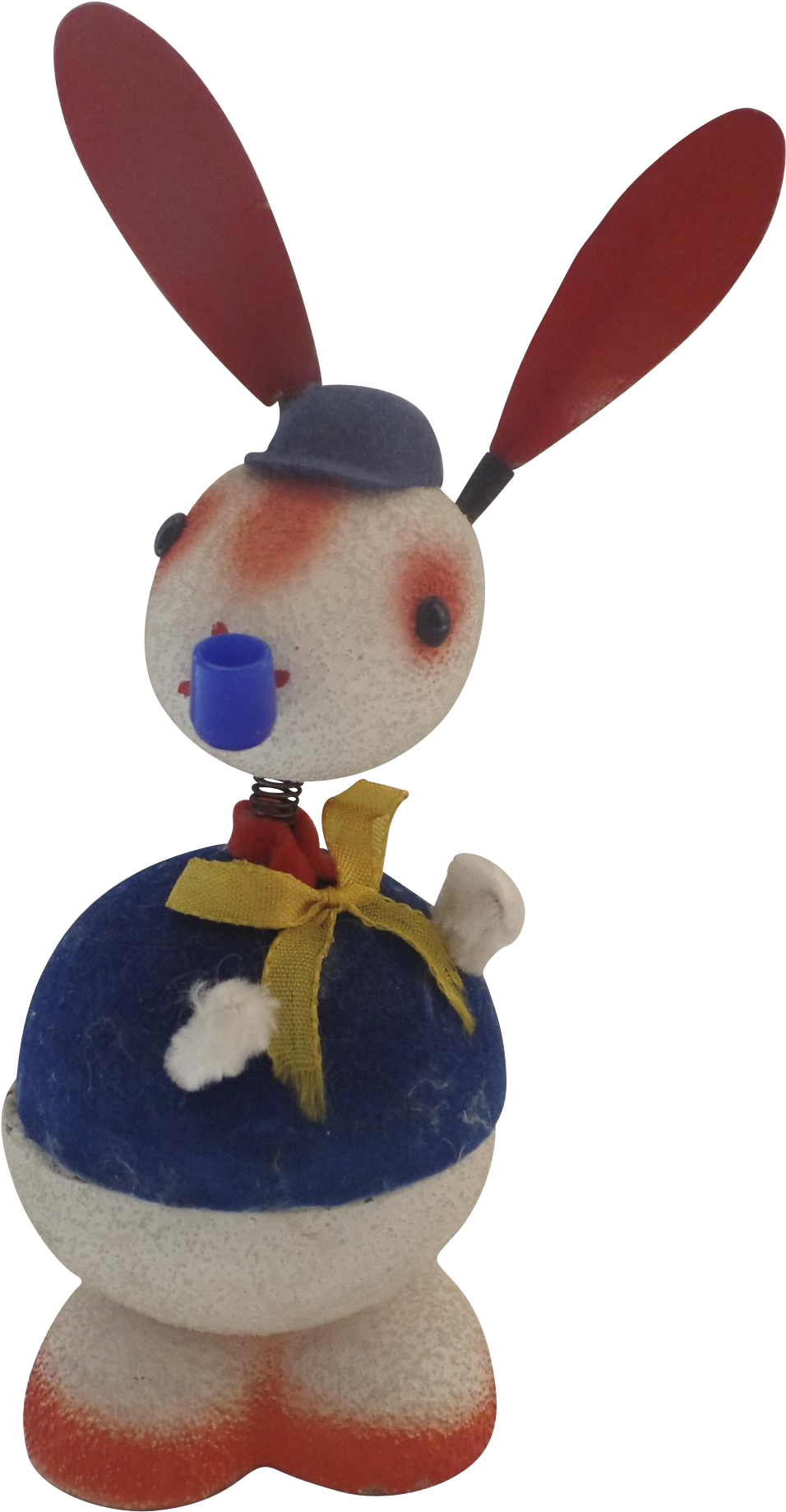 Large Vintage Flocked Germany Paper Mache Easter Bunny - Plush Clipart (956x1838), Png Download