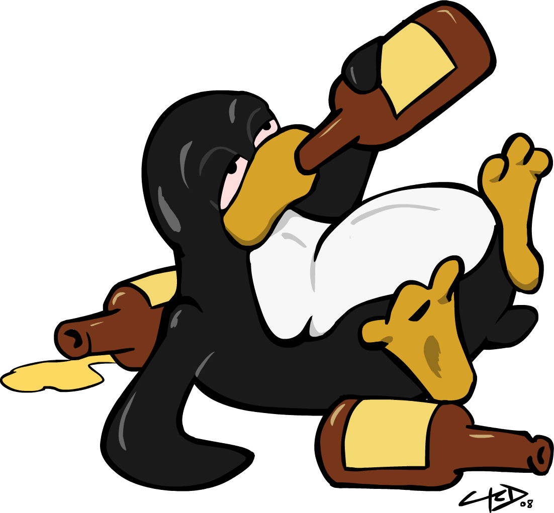 Penguindrunk V1final - Drunk Linux Penguin Clipart (1102x1021), Png Download