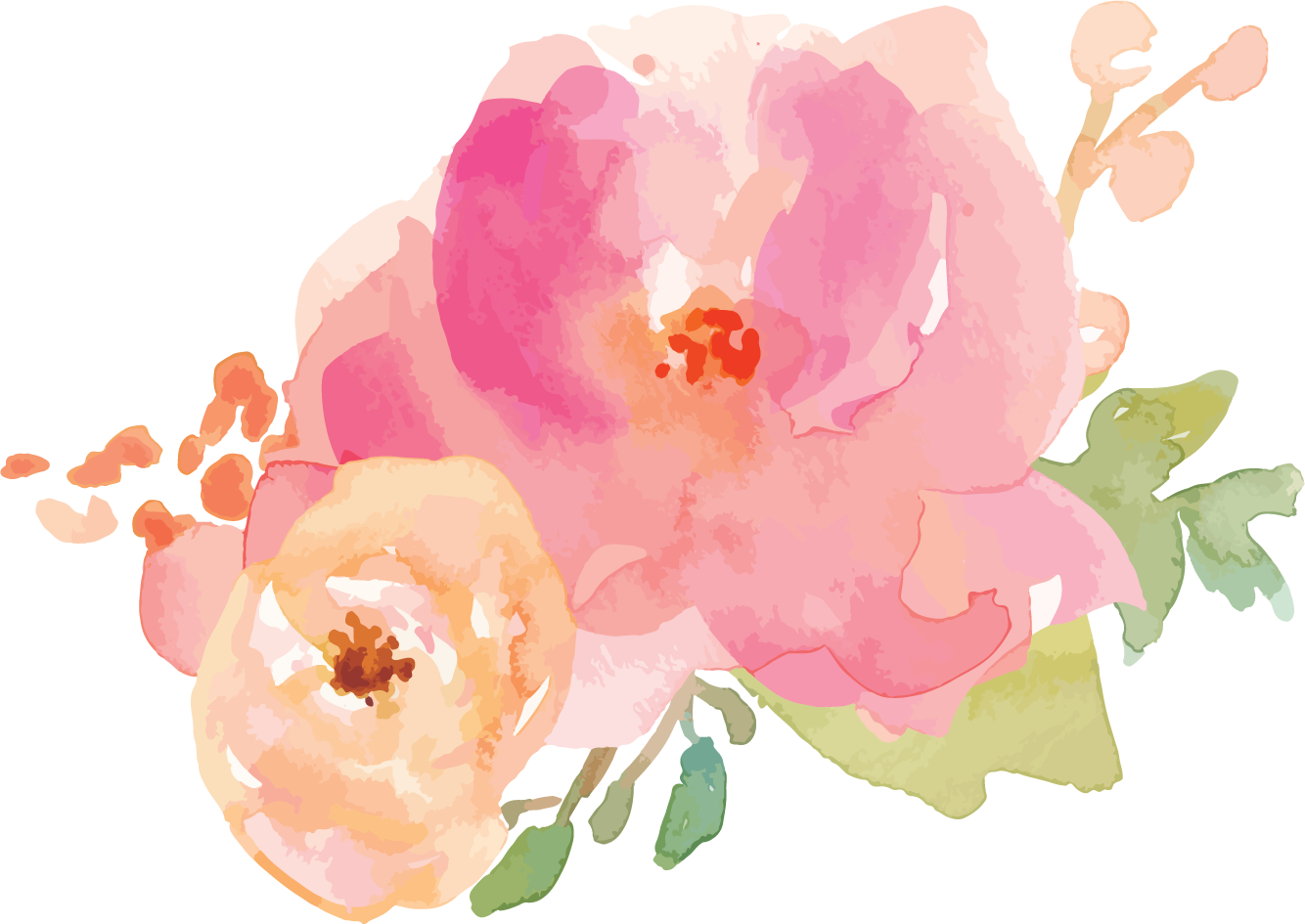 Border Flowers Watercolor - Watercolor Pink Pastel Flowers Clipart (1334x945), Png Download