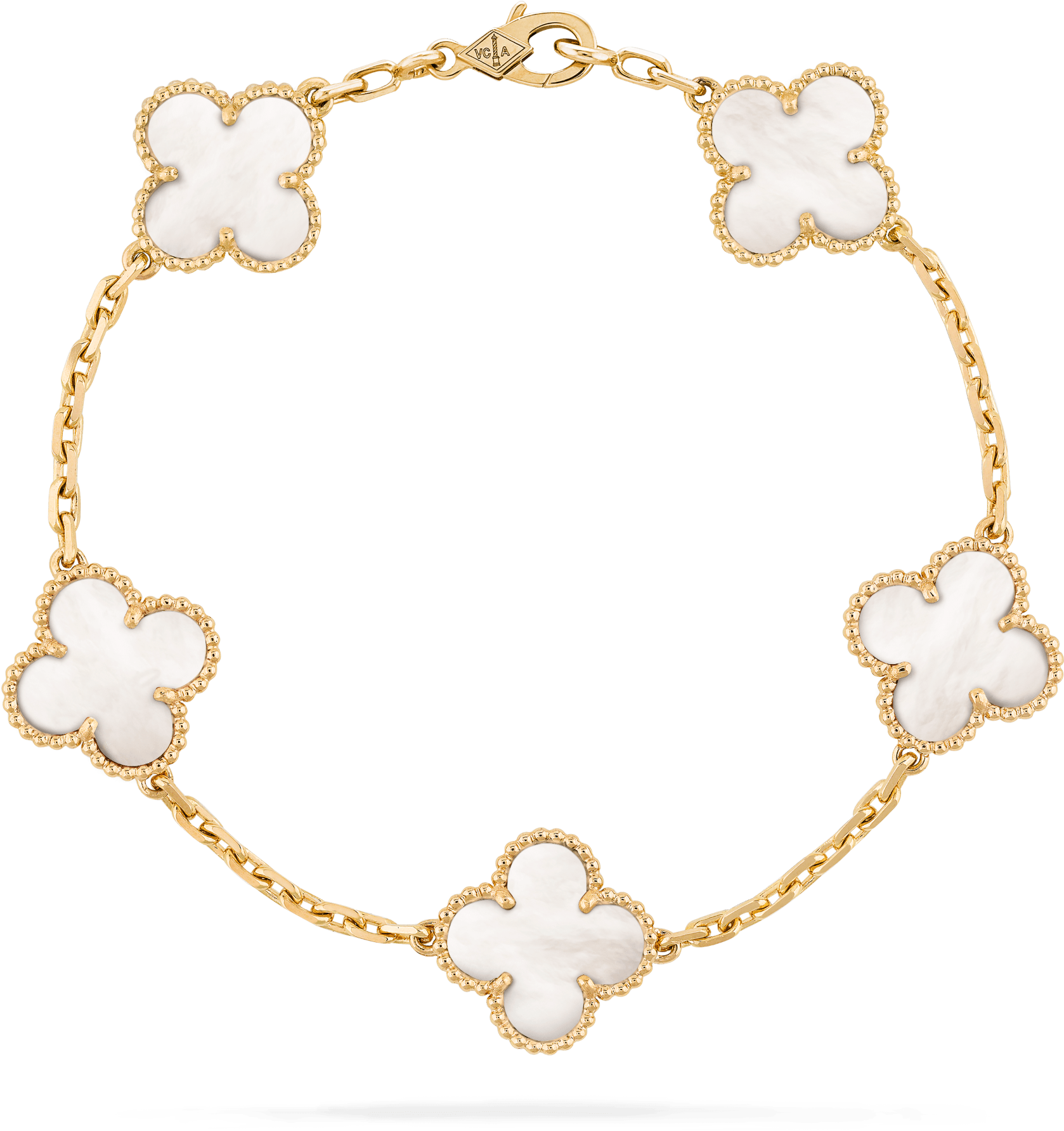 Vintage Alhambra Bracelet, 5 Motifs, - Vca Alhambra Mother Of Pearl Diamond Bracelet Clipart (2000x2000), Png Download