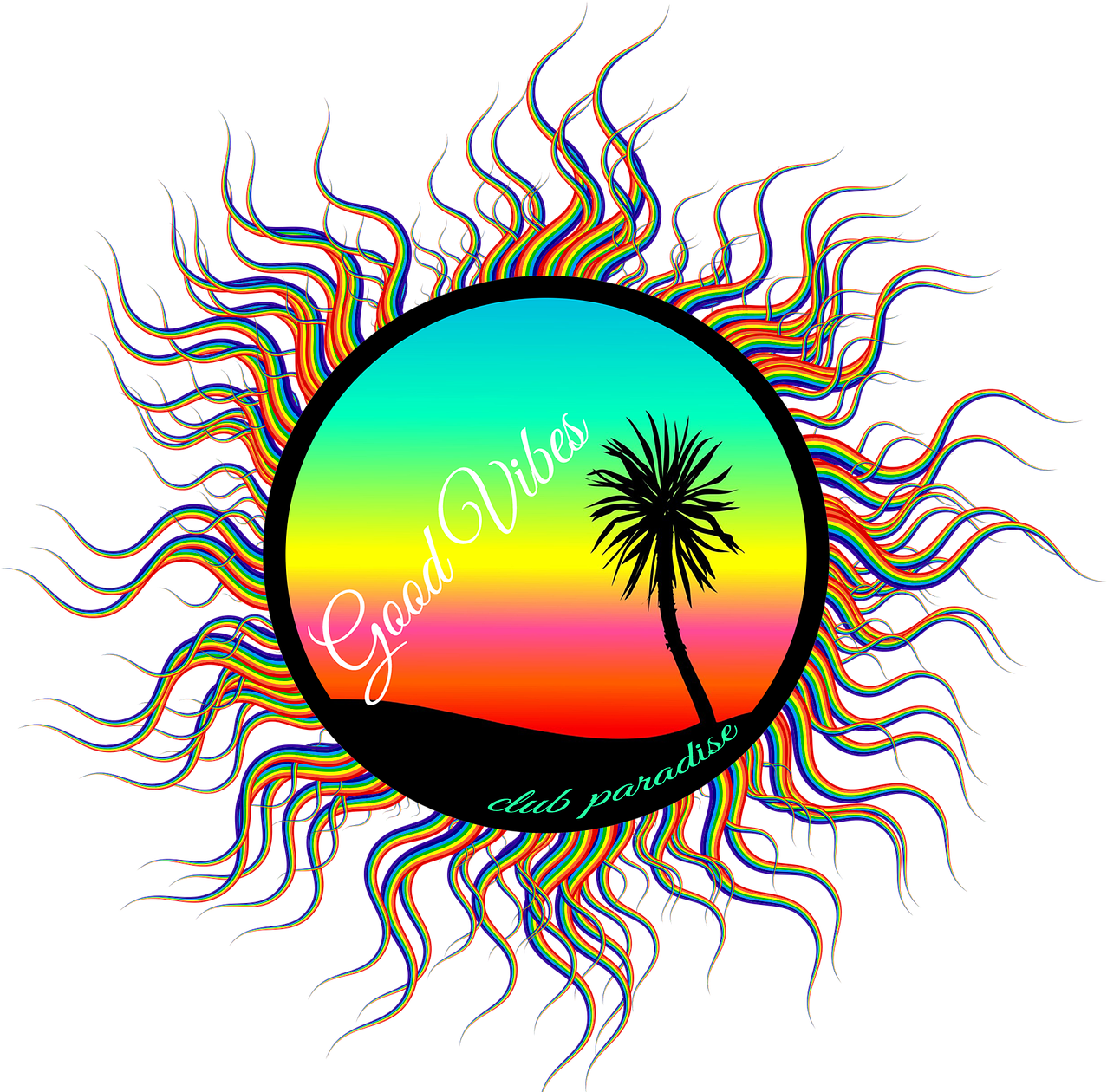 Palm Tree Beach Art Sunset Palm Png Image - Circle Border Png Clipart (1276x1280), Png Download