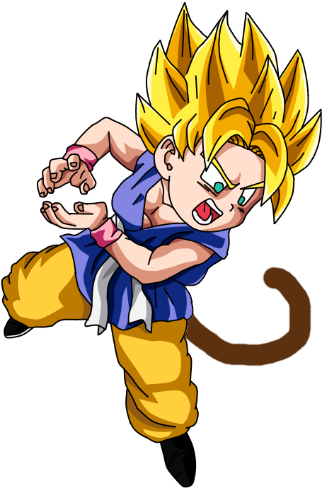 Kid Goku Tail Kamehameha Adult Goku Adult Goku Ssj - Goku Gt Ssj Kamehameha Clipart (509x700), Png Download