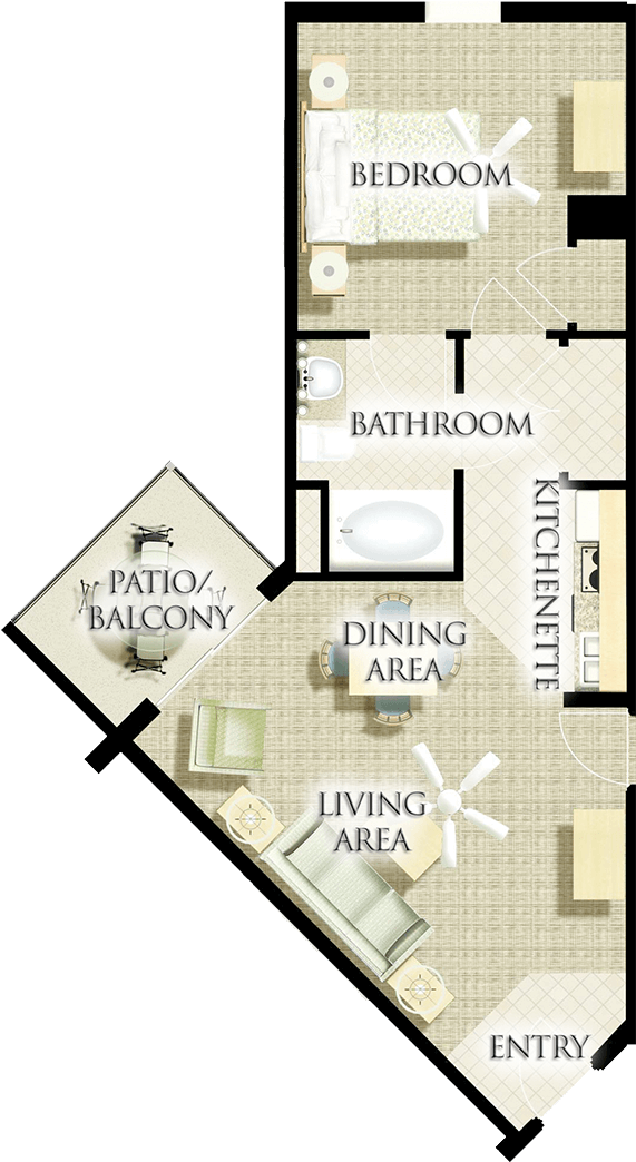 One-bedroom Corner Villa , Png Download Clipart (571x1044), Png Download